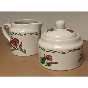 International Tableworks Vintage Terrace Blossoms Stoneware Cream and Sugar Set